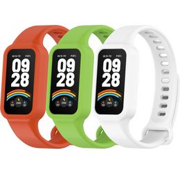 3x Pasek Silikonowy do Xiaomi Smart Band 9 Active / Xiaomi Redmi Band 3, Pomarańczowy, Jasny Zielony, Biały
