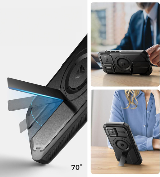 Etui pancerne do iPhone 16, Dexnor CamProtect MagSafe, z folią prywatyzującą, czarne (Dwie ramki)