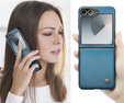 Etui do Samsung Galaxy Z Flip7 FE / Z Flip6, CASEME Litchi Leather, niebieskie