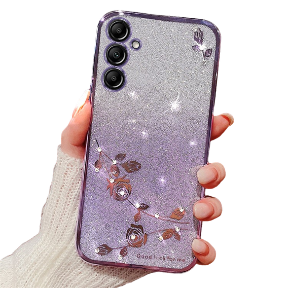 Etui do Samsung Galaxy A25, Glitter Flower, fioletowe