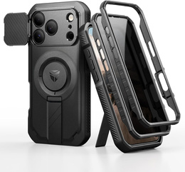 Etui pancerne do iPhone 17 Pro Max, Dexnor CamProtect MagSafe, z folią prywatyzującą, czarne (Dwie ramki)