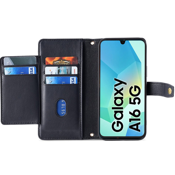 Etui z klapką do Samsung Galaxy A16 / A16 5G, Wallet Zipper Pocket, czarne
