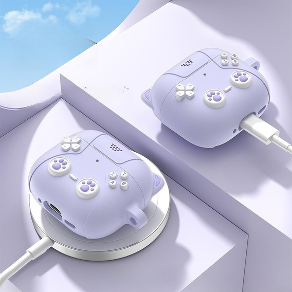 Etui silikonowe do AirPods Pro 3, Kocia Łapka z brelokiem - fioletowe