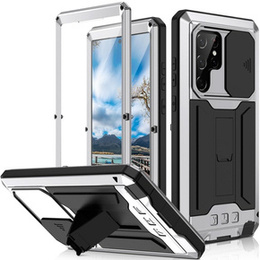 Etui pancerne do Samsung Galaxy S22 Ultra, R-JUST CamShield Slide, srebrne