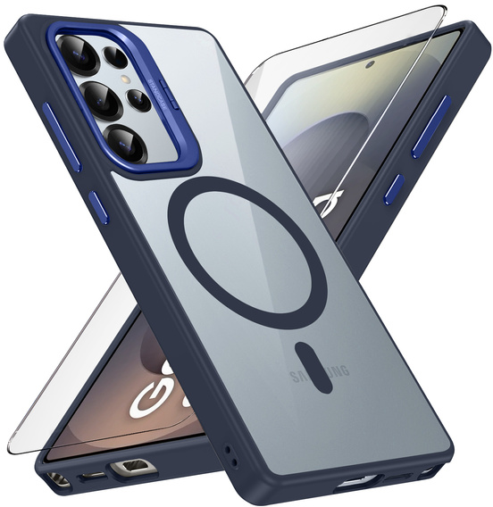 Etui do Samsung Galaxy S25 Ultra, Kickstand Frame, do MagSafe, przezroczyste / niebieskie + Szkło na ekran