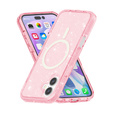Etui do iPhone 17, do MagSafe, brokatowe, półprzezroczyste różowe