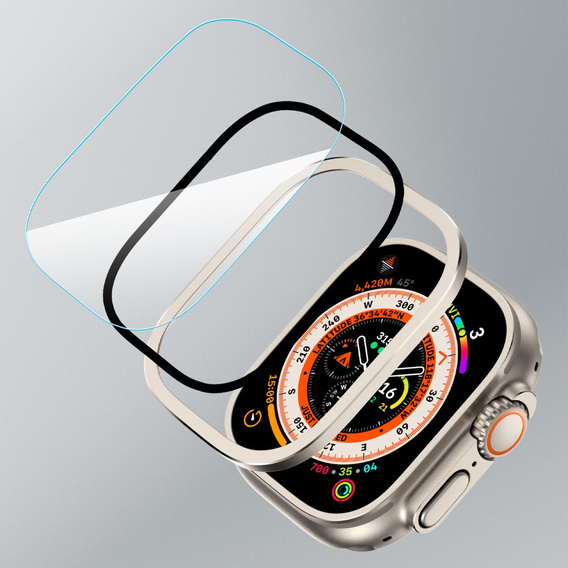 Szkło Hartowane z Ramką do Apple Watch Ultra 1/2/3 49mm, Tytanowe