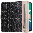 Etui z klapką do Samsung Galaxy A51, Wallet Pocket Zipper Lace, czarne