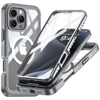 Etui do iPhone 16 Pro Max, Shockproof, ze szkłem, do MagSafe, szare