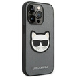 Etui Karl Lagerfeld do iPhone 14 Pro, Saffiano Choupette Head Patch, srebrne