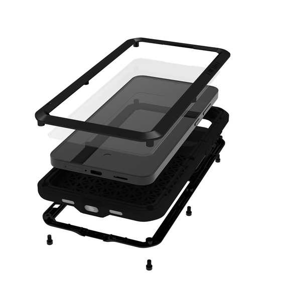 Etui Love Mei do Samsung Galaxy S25 FE, pancerne ze szkłem, czarne