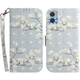 Etui z klapką do Motorola Moto E22 / E22i, Wallet, Magnolia Flowers szare