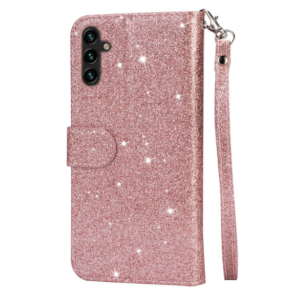 Etui z klapką do Samsung Galaxy A35 5G, Wallet Zipper Pocket Glittery, różowe rose gold