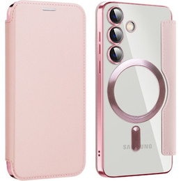 Etui z klapką do Samsung Galaxy S24+ Plus, RFID Wallet MagSafe z ochroną aparatu, różowe