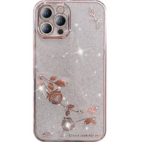 Etui do iPhone 13 Pro, Glitter Flower, różowe rose gold