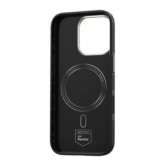 Etui BENKS Kevlar do iPhone 16 Pro, Magnetic Armor Pro Prestige Kevlar 600D Y065, do MagSafe, aktywny przycisk – brązowe