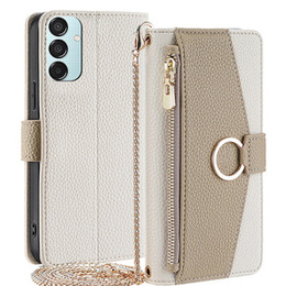 Etui z klapką do Samsung Galaxy M15 5G, Wallet Zipper Pocket, z lusterkiem, białe
