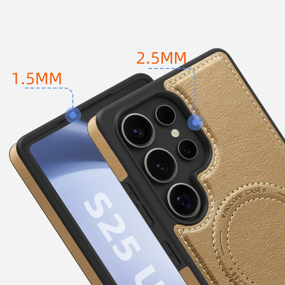 Etui skórzane z podstawką do Samsung Galaxy S25 Ultra – kompatybilne z MagSafe, desert gold