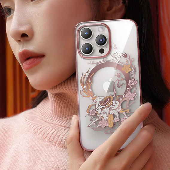 Etui do iPhone 14 Pro, KINGXBAR Pink Deer, do MagSafe, różowe rose gold