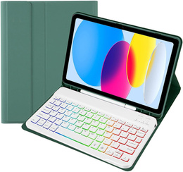 Etui z podświetlaną klawiaturą bluetooth do iPad 11" 2025 A16 (11 gen.) / iPad 10.9" 2022 (10 gen.), zielone