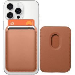 Portfel magnetyczny na karty do iPhone 12 / 13 / 14 / 15 / 16, Leather Mag Wallet, kompatybilny z MagSafe – brązowy