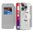 Etui z klapką do iPhone 16 Pro Max, RFID Wallet MagSafe z ochroną aparatu, srebrne