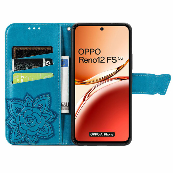 Etui z klapką do Oppo Reno 12FS / 12F, Butterfly, niebieskie