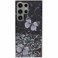 Etui do Samsung Galaxy S24 Ultra, Glitter Butterfly, czarne