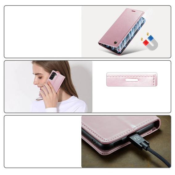 Etui z klapką CASEME do Samsung Galaxy S21, Waxy Textured, różowe