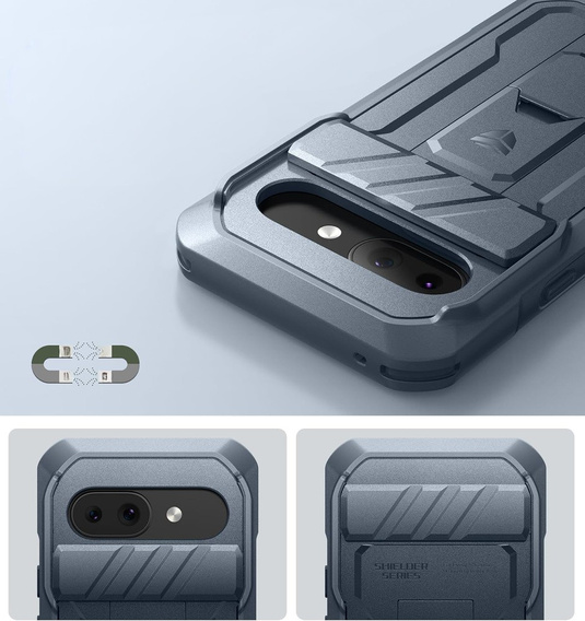 Etui pancerne do Google Pixel 9a, Dexnor Kickstand (Two Frames), niebieskie