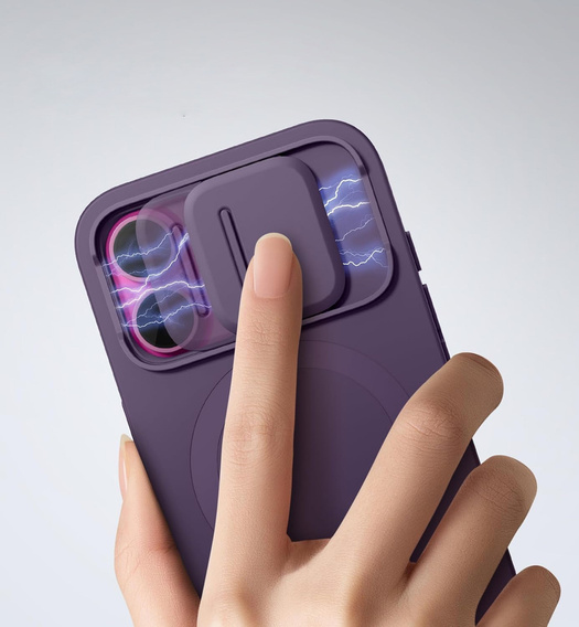 SURITCH Magnetyczne etui ochronne do iPhone 16 z osłoną kamery i podstawką - fioletowe