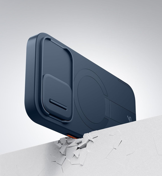 SURITCH Magnetyczne etui ochronne do iPhone 16 z osłoną kamery i podstawką - niebieskie