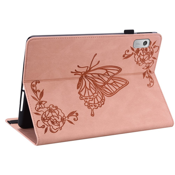 Etui do Lenovo Tab M9, Wallet Pen Slot, butterflies, różowe