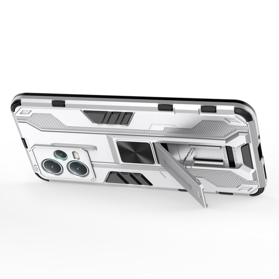 Etui do Xiaomi Redmi Note 12 5G / POCO X5 5G, pancerne z podstawką i ochroną aparatu, srebrne