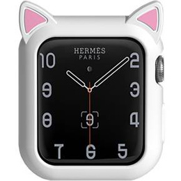 Etui Silikonowe do Apple Watch 4/5/6/SE 44mm, Kocie Uszy, Białe