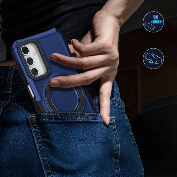 Etui do Samsung Galaxy A15 5G, Kickstand Ring, niebieskie + szkło 9H