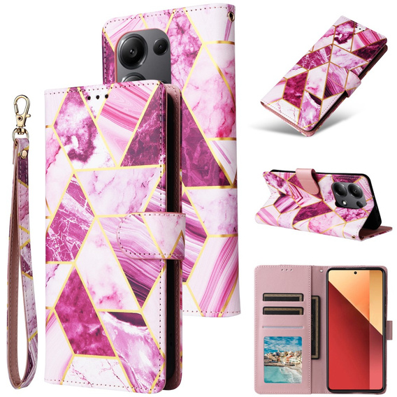 Etui z klapką do Xiaomi Redmi Note 13 Pro 4G / Xiaomi Redmi Note 14S / Xiaomi Poco M6 Pro 4G, Wallet, Marble fioletowe