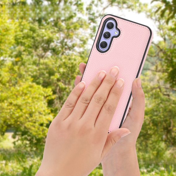 Etui skórzane do Samsung Galaxy A25 5G, Obudowa Lychee leather Case, różowe + Szkło 9H