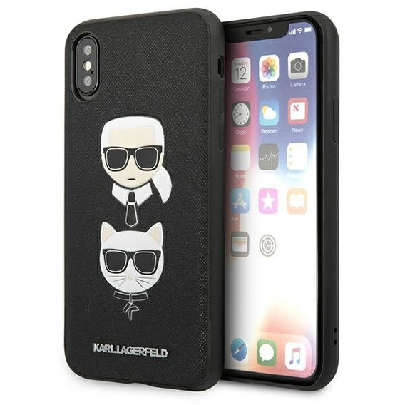 Etui Karl Lagerfeld do iPhone X / XS, Saffiano Iconic Karl&Choupette Head, czarne