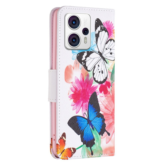 Etui z klapką do Motorola Moto G53 5G / G23 / G13, Wallet, Butterflies białe