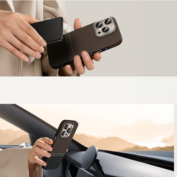 Etui BENKS Kevlar do iPhone 16 Pro Max, Magnetic Armor Pro Prestige Kevlar 600D Y066, do MagSafe, aktywny przycisk – brązowe