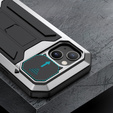 Etui do iPhone 13 Mini, R-JUST CamShield Slide, pancerne, srebrne / czarne