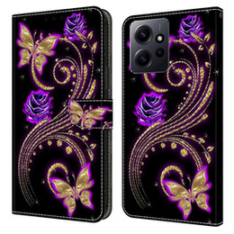 Etui z klapką do Xiaomi Redmi Note 12 4G, Wallet, Flowers & Butterflies czarne