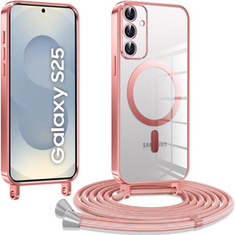 Etui do Samsung Galaxy S25, Electro MagSafe, różowe + Smycz