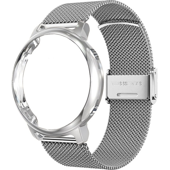 Bransoleta Milanese + Etui z osłoną na ekran do Huawei Watch GT 2 42mm, Srebrny