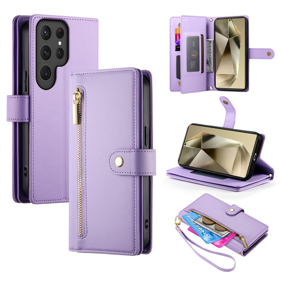 Etui z klapką do Samsung Galaxy S25 Ultra, Wallet Zipper Pocket, fioletowe