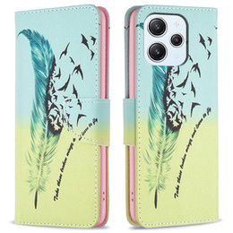Etui z klapką do Xiaomi Redmi 12 4G, Wallet, Feather niebieskie / żółte