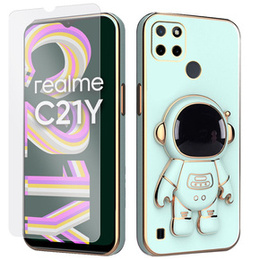 Zestaw Etui Electro do Realme C21Y/C25Y, Astronauta, Zielone + szkło
