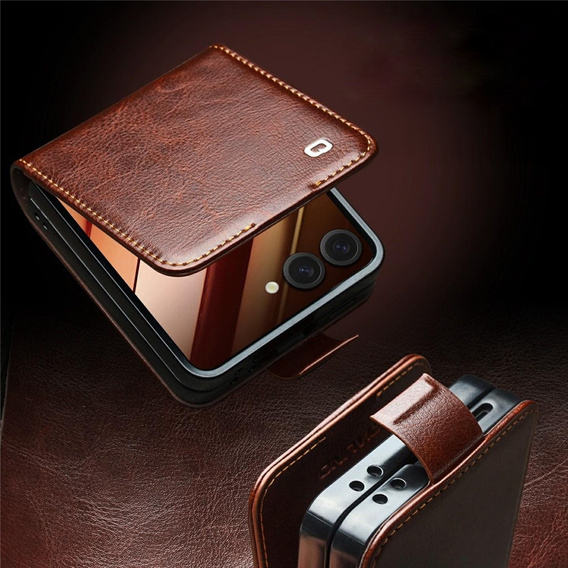 Skórzane etui portfelowe do Samsung Galaxy Z Flip7 - brązowe