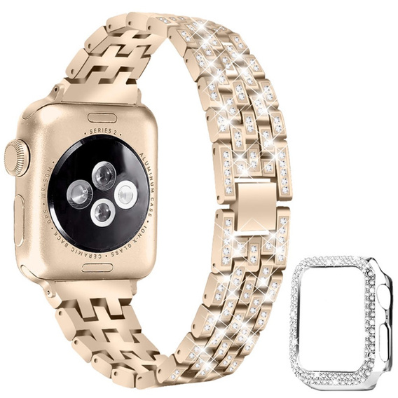 Bransoleta + Etui z Diamentami do Apple Watch 4/5/6/SE 44mm, Złote